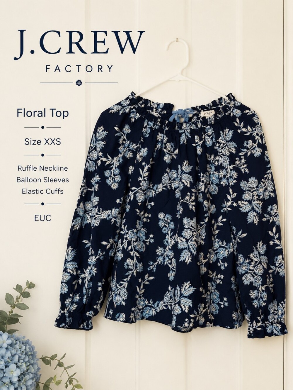 ✨ J.Crew Factory Floral Ruffle Neck Top XXS